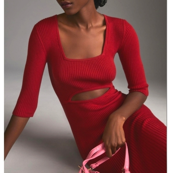 Anthropologie Favorite Daughter Crush Cutout Red Ribbed Cashmere Dress size XL - Picture 2 of 6
